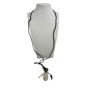 Boho Beaded Pendant Necklace Black Cord Gemstone Leaf Charm Unique Y2K Retro